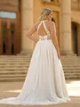 Glam A-line V-Neck Appliques Lace Court Train Tulle Corset Plus Size Wedding Dress