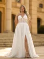 Glam A-line V-Neck Appliques Lace Court Train Tulle Corset Plus Size Wedding Dress