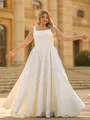 Unique A-line Square Pleated Court Train Satin Plus Size Wedding Dress
