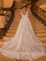 Pretty A-line V-Neck Appliques Lace Cathedral Train Tulle Plus Size Wedding Dress