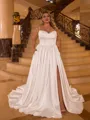 Hot A-line Spaghetti Straps Pleated Sweep Train Charmeuse Corset Plus Size Wedding Dress