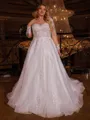 Opulent A-line Scoop Long Sleeves Appliques Lace Sweep Train Organza Plus Size Wedding Dress