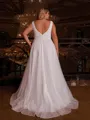Exquisite A-line V-Neck Pleated Sweep Train Corset Plus Size Wedding Dress