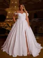 Splendid Ball-Gown Off-the-Shoulder Pleated Court Train Corset Plus Size Wedding Dress