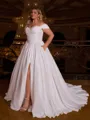 Splendid Ball-Gown Off-the-Shoulder Pleated Court Train Corset Plus Size Wedding Dress