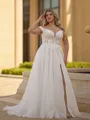 Graceful A-line Off-the-Shoulder Appliques Lace Court Train Tulle Corset Plus Size Wedding Dress