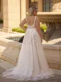 Breathtaking A-line V-Neck Appliques Lace Court Train Tulle Plus Size Wedding Dress