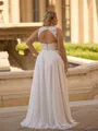 Gorgeous A-line V-Neck Appliques Lace Floor-Length Chiffon Corset Plus Size Wedding Dress