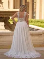 Luxurious A-line Straps Appliques Lace Sweep Train Chiffon Plus Size Wedding Dress