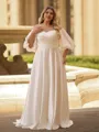 Captivating A-line Scoop 1/2 Sleeves Pleated Sweep Train Satin Corset Plus Size Wedding Dress