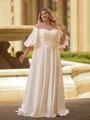 Captivating A-line Scoop 1/2 Sleeves Pleated Sweep Train Satin Corset Plus Size Wedding Dress