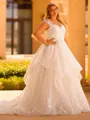 Aristocratic A-line Sweetheart Appliques Lace Chapel Train Tulle Corset Plus Size Wedding Dress