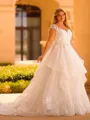 Aristocratic A-line Sweetheart Appliques Lace Chapel Train Tulle Corset Plus Size Wedding Dress