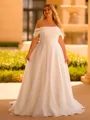 Magnificent A-line Off-the-Shoulder Pleated Sweep Train Organza Corset Plus Size Wedding Dress