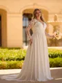 Unforgettable A-line V-Neck Long Sleeves Appliques Lace Court Train Chiffon Corset Plus Size Wedding Dress