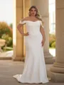 Unique Sheath Off-the-Shoulder Pleated Court Train Stretch Crepe Corset Plus Size Wedding Dress