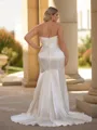 Stunning Sheath Off-the-Shoulder Pleated Court Train Silk Like Satin Corset Plus Size Wedding Dress