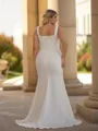Classy Sheath Square Sweep Train Stretch Crepe Plus Size Wedding Dress