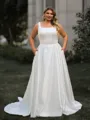 Stunning A-line Square Chapel Train Satin Plus Size Wedding Dress