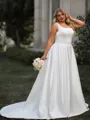 Stunning A-line Square Chapel Train Satin Plus Size Wedding Dress