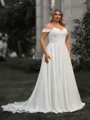 Graceful A-line Off-the-Shoulder Appliques Lace Chapel Train Stretch Crepe Plus Size Wedding Dress