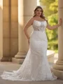 Grand Sheath Off-the-Shoulder Appliques Lace Chapel Train Lace Corset Plus Size Wedding Dress