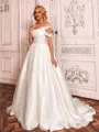 Perfect Ball-Gown Scoop Short Sleeves Appliques Lace Sweep Train Corset Wedding Dress