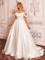 Perfect Ball-Gown Scoop Short Sleeves Appliques Lace Sweep Train Corset Wedding Dress