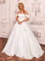 Trendy Ball-Gown Off-the-Shoulder Ruffles Court Train Satin Corset Wedding Dress