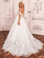 Fashion Ball-Gown Off-the-Shoulder Appliques Lace Court Train Tulle Corset Wedding Dress