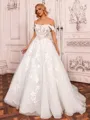 Fashion Ball-Gown Off-the-Shoulder Appliques Lace Court Train Tulle Corset Wedding Dress