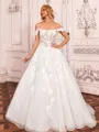 Fashion Ball-Gown Off-the-Shoulder Appliques Lace Court Train Tulle Corset Wedding Dress
