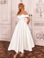 Pretty A-line Off-the-Shoulder Bow Tea-Length Satin Corset Wedding Dress