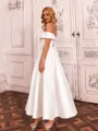 Pretty A-line Off-the-Shoulder Bow Tea-Length Satin Corset Wedding Dress
