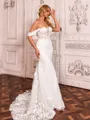 Hot Sheath Off-the-Shoulder Appliques Lace Sweep Train Tulle Corset Wedding Dress