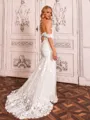 Hot Sheath Off-the-Shoulder Appliques Lace Sweep Train Tulle Corset Wedding Dress