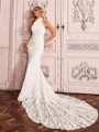 Delicate Sheath Halter Cathedral Train Lace Wedding Dress