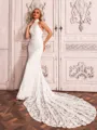Delicate Sheath Halter Cathedral Train Lace Wedding Dress
