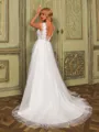 Glamorous A-line Scoop Appliques Lace Sweep Train Tulle Wedding Dress