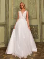Glamorous A-line Scoop Appliques Lace Sweep Train Tulle Wedding Dress