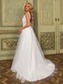 Glamorous A-line Scoop Appliques Lace Sweep Train Tulle Wedding Dress