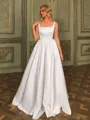 Opulent A-line Square Chapel Train Satin Corset Wedding Dress