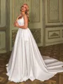 Opulent A-line Square Chapel Train Satin Corset Wedding Dress