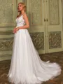 Splendid A-line V-Neck Appliques Lace Court Train Tulle Wedding Dress
