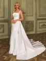 Graceful Sheath Straps Pleated Chapel Train Satin Corset Wedding Dress