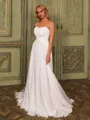 Grand A-line Sweetheart Pleated Sweep Train Chiffon Corset Wedding Dress