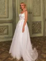 Breathtaking A-line Spaghetti Straps Appliques Lace Chapel Train Tulle Corset Wedding Dress
