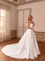Gorgeous A-line Off-the-Shoulder Long Sleeves Appliques Lace Cathedral Train Satin Corset Wedding Dress