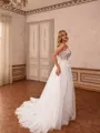 Luxurious A-line Sweetheart Appliques Lace Court Train Tulle Corset Wedding Dress