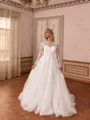 Mesmerizing A-line Scoop Long Sleeves Appliques Lace Chapel Train Tulle Corset Wedding Dress